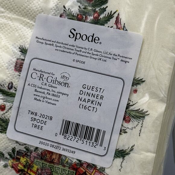 Vtg Sealed New 16 ct Spode Christmas Tree 3 ply Paper Guest Dinner Napkins NOS - Picture 5 of 10
